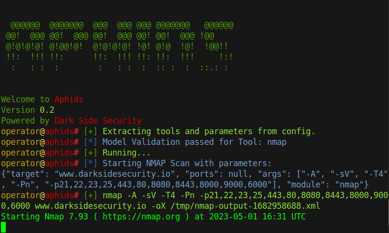 Aphids running nmap Aphids at runtime